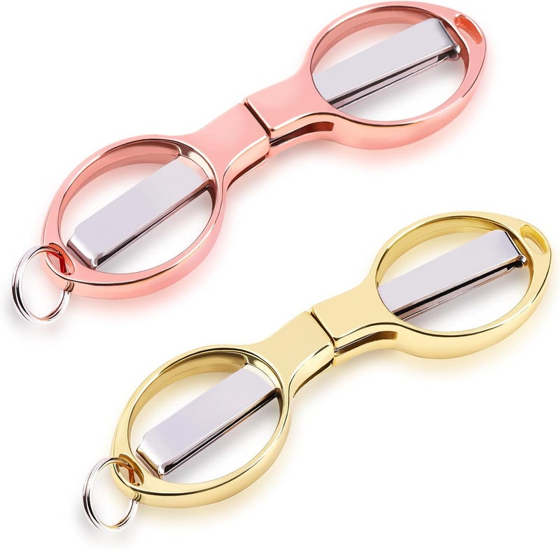 Vicsamer 2PCS Folding Scissors, Portable Travel Scissor, Gift for Men Glasses Shaped Mini Shear Telescopic Cutter, Anti Rust Stainless Steel Scissors for Fishing Sewing Home Office (Rose Gold, Gold) - Image 1